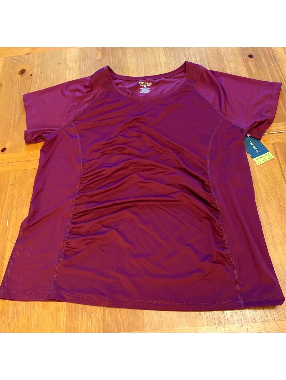 Tek Gear Maternity Stretch Fabric Top Size XL Burgundy Red Short Sleeve Wicking
